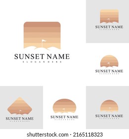 Set of Sunset mount logo design vector template, Golf mount logo concepts illustration.