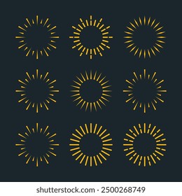 Set of sunset or sunrise sun burst line icons design. Premium Vector