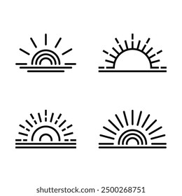 Set of sunset or sunrise sun burst line icons design. Premium Vector