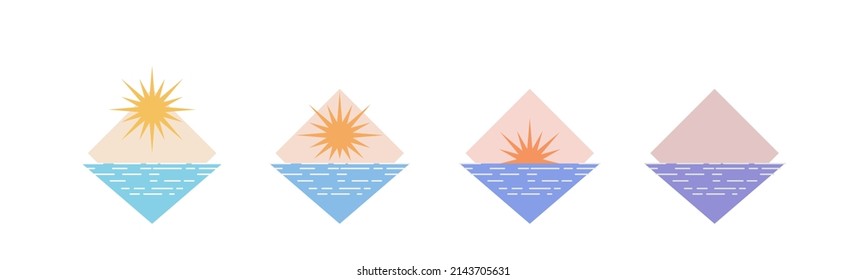 Set of sunset or sunrise. Sun logo in boho style. Vector illustration for decoration in modern minimalist style.