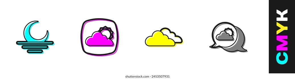 Set Sunset, Weather forecast, Cloud and Location cloud icon. Vector