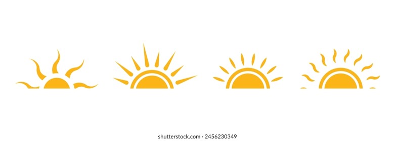 Set of sunshine and solar glow sunrise or sunset. Hand drawn symbol. Vector Illustration.