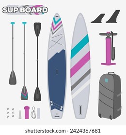 Set SUP board equipment. Paddle, pump, bag, board