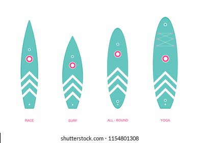 Set of sup boards. Sports and leisure. Icons. Vector illustration