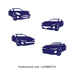 Set Of Super Car Vector Silhouette, Isolated On White. EPS 10.