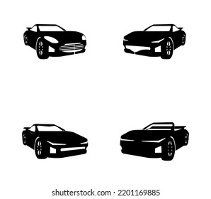 Set Of Super Car Vector Silhouette, Isolated On White. EPS 10.