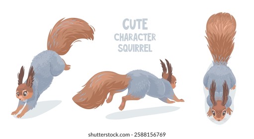 Set with super cute squirrels characters on white background. Vector illustration.