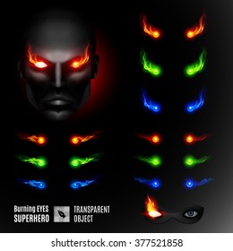 Set of Super Hero Burning Eyes. Template for Design