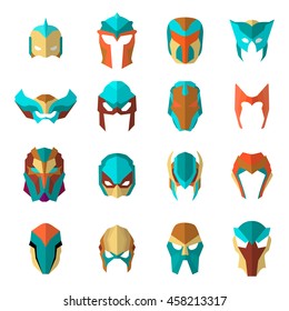 Set of super hero masks in flat style. Big collection cartoon superhero. Vector eps10