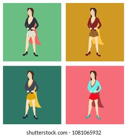 Set of Super hero woman flat poster in comic style.