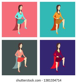 Set of Super hero woman flat poster in comic style.