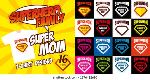 Set Super Mom Logo Superhero T-shirt Design