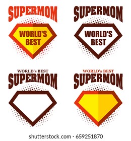 Set Super mom logo superhero World's best