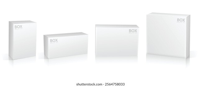 Set of Super Realistic White Box Mockup illustration Design isolated 