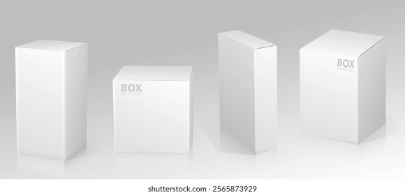 Set of Super Realistic White Box Mockup illustration Design isolated 