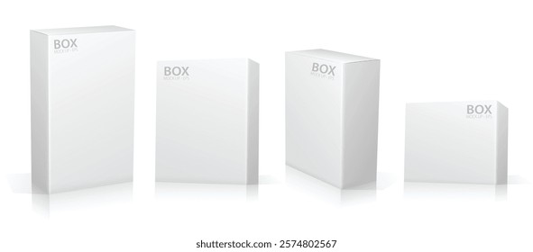 Set of Super Realistic White Box Mockup illustration Design isolated 