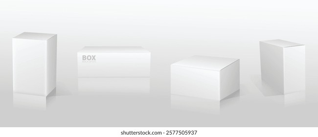 Set of Super Realistic White Box Mockup illustration Design isolated 