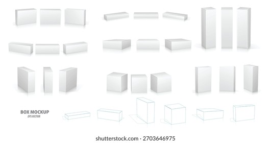 Conjunto de diseño de maqueta de caja blanca súper realista aislado