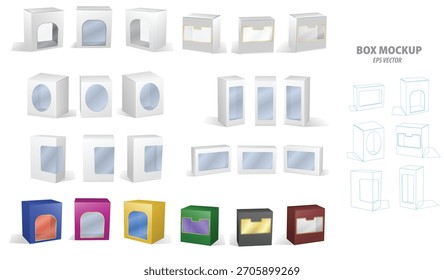 Conjunto de diseño de maqueta de caja blanca súper realista aislado 