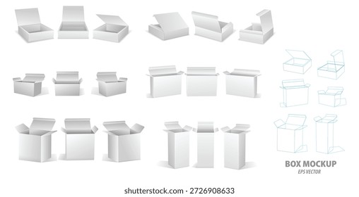 Set Super Realistische weiße Box Mockup-Illustration Design einzeln