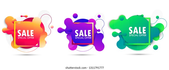 Set Super Sale and special offer. Futuristic trendy dynamic elements. Fluid gradient elements for minimal banner. Abstract background. EPS10