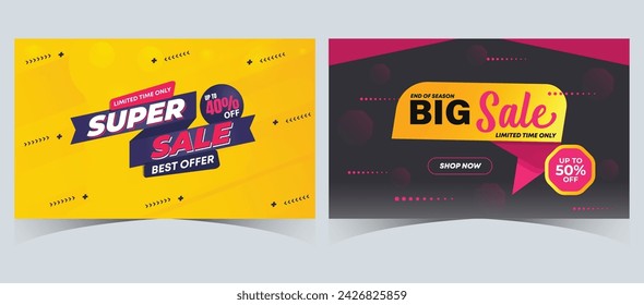 Set of super sale web banner template design. flash big sale discount template promotion posts. web backgrounds for mega sale promotion discount sale banners. end of season special offer poster