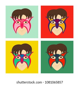 Set of Superhero in Action. Superhero character . Icon in flat style