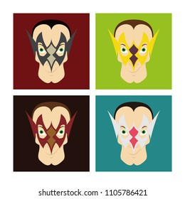 Set of Superhero in Action. Superhero character . Icon in flat style