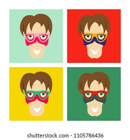 Set of Superhero in Action. Superhero character . Icon in flat style