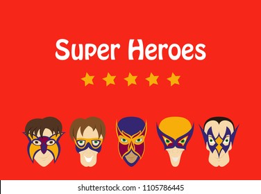 Set of Superhero in Action. Superhero character . Icon in flat style