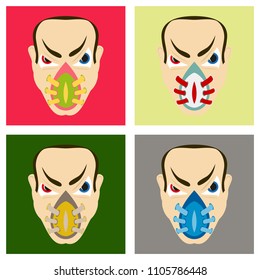 set of Superhero in Action. Superhero character . Icon in flat style