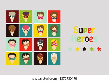 Set of Superhero in Action. Superhero character . Icon in flat style