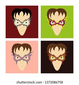 Set of Superhero in Action. Superhero character . Icon in flat style