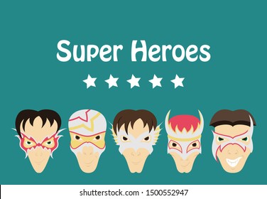 Set of Superhero in Action. Superhero character . Icon in flat style