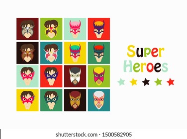 Set of Superhero in Action. Superhero character . Icon in flat style