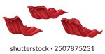 A set of superhero capes made from red fabric, shown in a way that looks real. These hero clothes look like 3D models and have a see-through background.