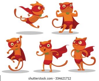 Set of Superhero Cats who looks very brave and can come to help very quickly, vector