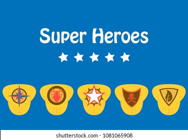 Set of Superhero color flat badges, emblems, logos. Superhero badge icon, power and protect insignia for superhero illustration
