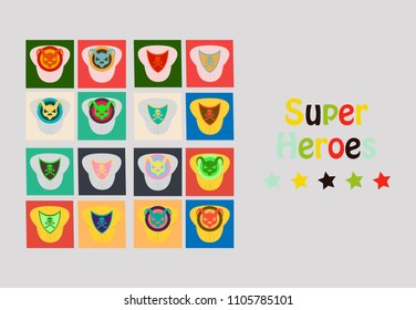 Set of Superhero color flat badges, emblems, logos. Superhero badge icon, power and protect insignia for superhero illustration