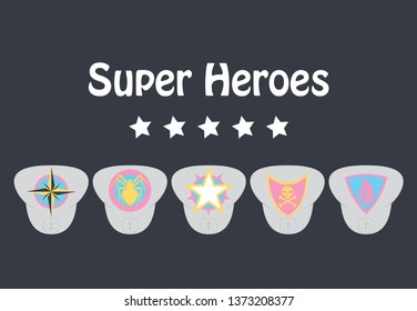Set of Superhero color flat badges, emblems, logos. Superhero badge icon, power and protect insignia for superhero illustration