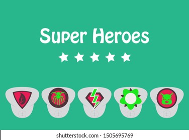 Set of Superhero color flat badges, emblems, logos. Superhero badge icon, power and protect insignia for superhero illustration