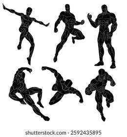 A set of superhero figures in various poses