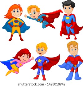 Set Superhero Girl Boy Different Pose Stock Vector (Royalty Free ...