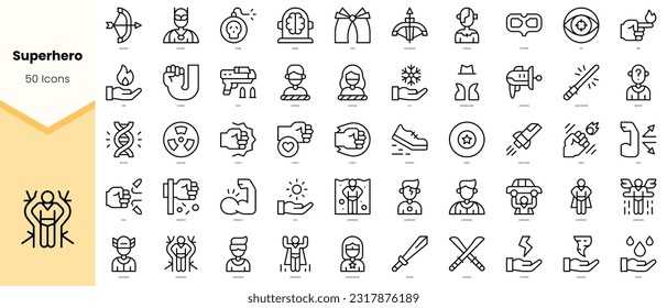 Set of superhero Icons. Simple line art style icons pack. Vector illustration