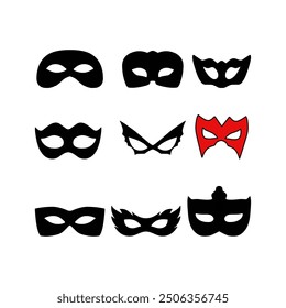 Set of Superhero mask silhouette with white Background.