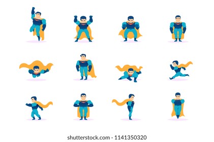 set superhero vector male character action poses