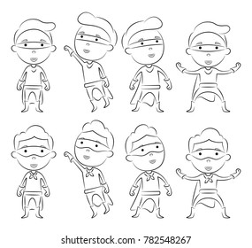Set of superheroes cartoon character outline in different pose