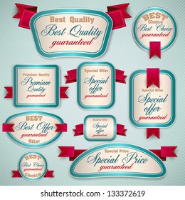 Set von Superior Qualität und Zufriedenheit garantieren Ribbons, Etiketten, Tags. Retro-Vintage-Stil