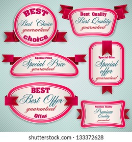 Set of Superior Quality and Satisfaction Guarantee Ribbons, Labels, Tags. Retro vintage style