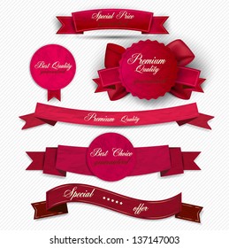 Set of Superior Quality and Satisfaction Guarantee Ribbons, Labels, Tags. Retro vintage style